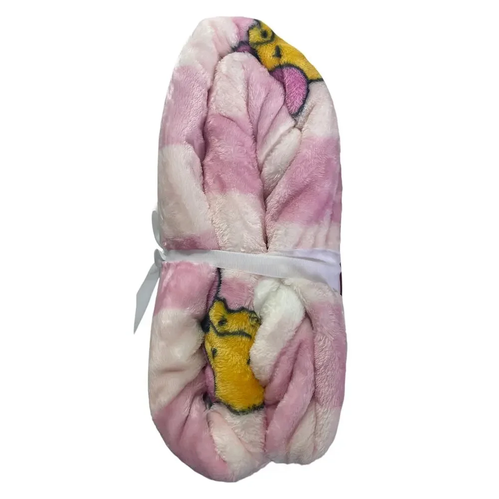 Disney Winnie the Pooh Eeyore Piglet Silk Touch Throw Blanket 60 x 70 Pink Heart